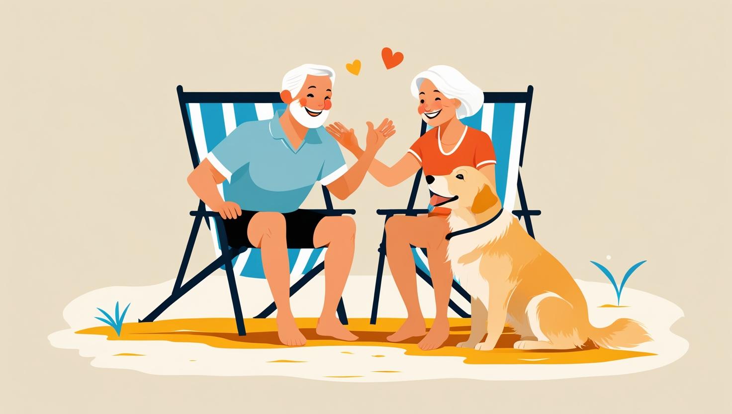 愛犬と遊ぶシニア夫婦