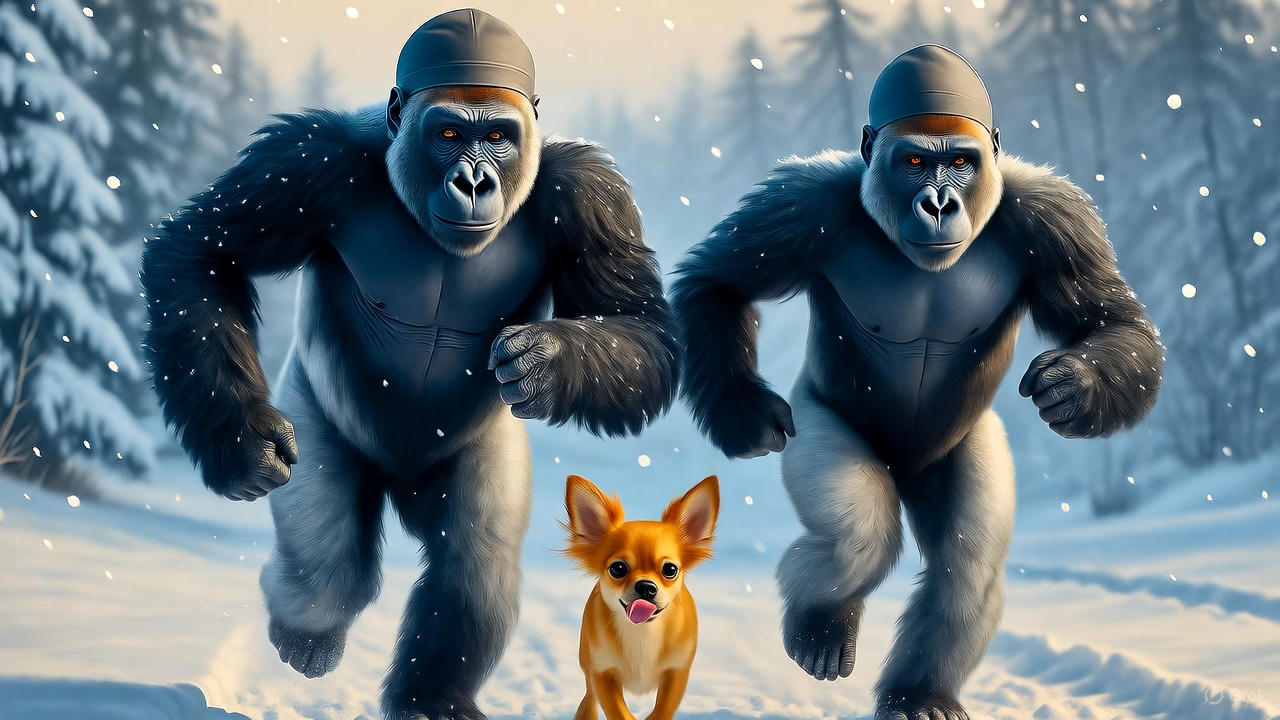 ゴリラ夫婦とチワワの猛ダッシュ