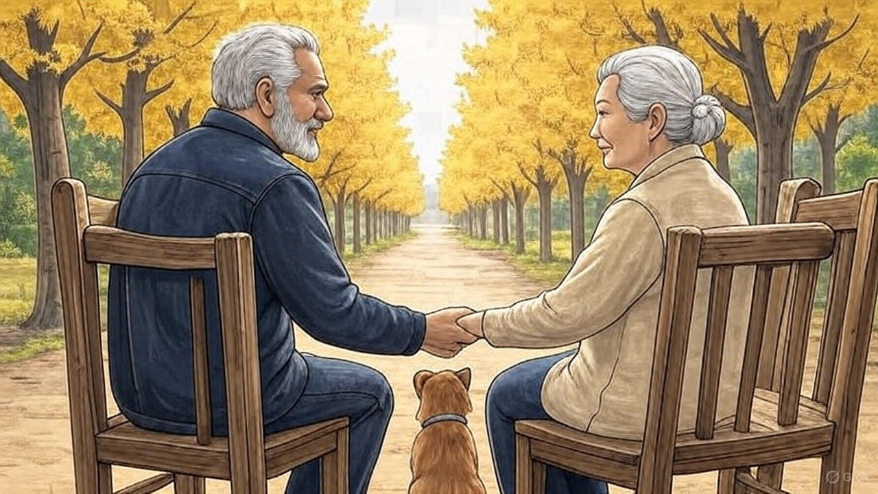 銀杏並木、仲良し黒人シニア夫婦