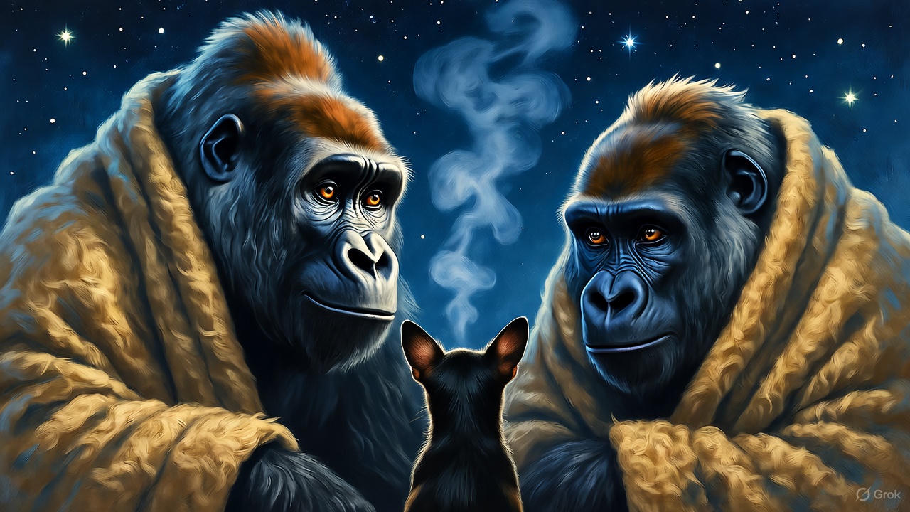 夜空、ゴリラ夫婦、愛犬