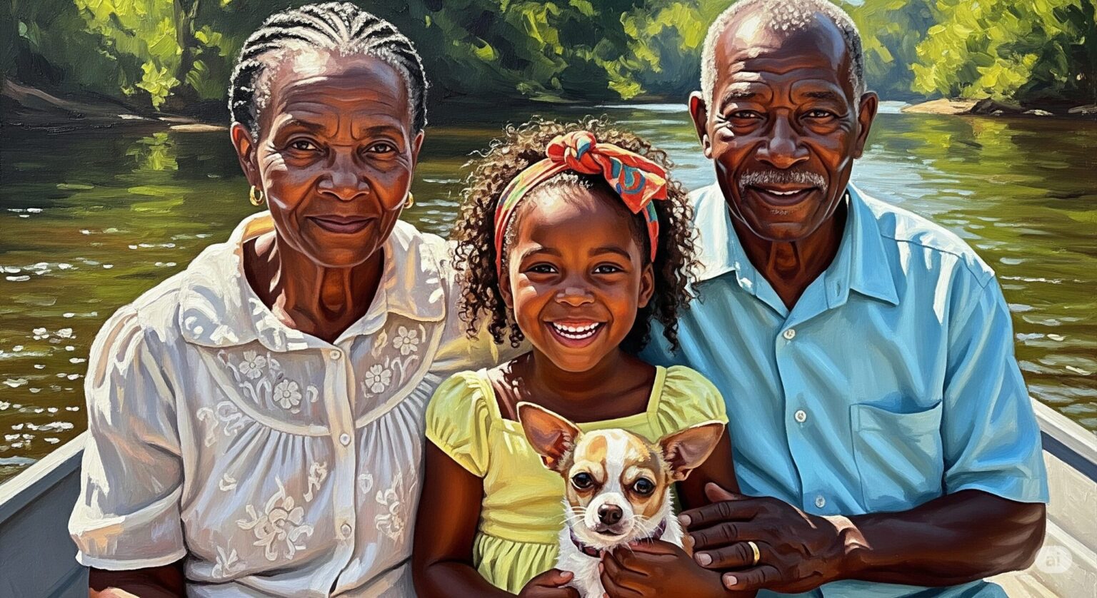黒人シニア夫婦と孫娘と愛犬