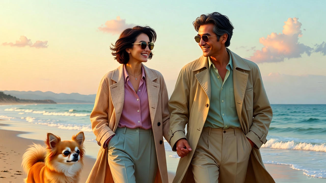 愛犬チワワと砂浜散歩