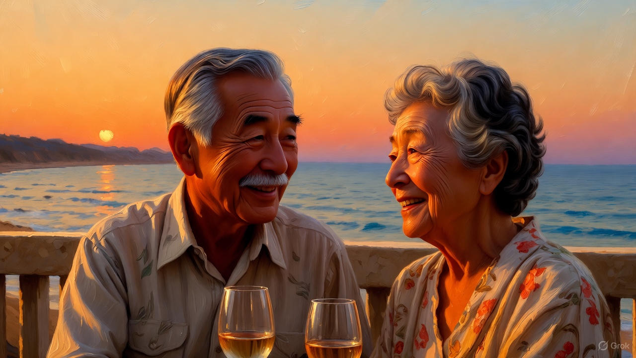 海辺のシニア夫婦