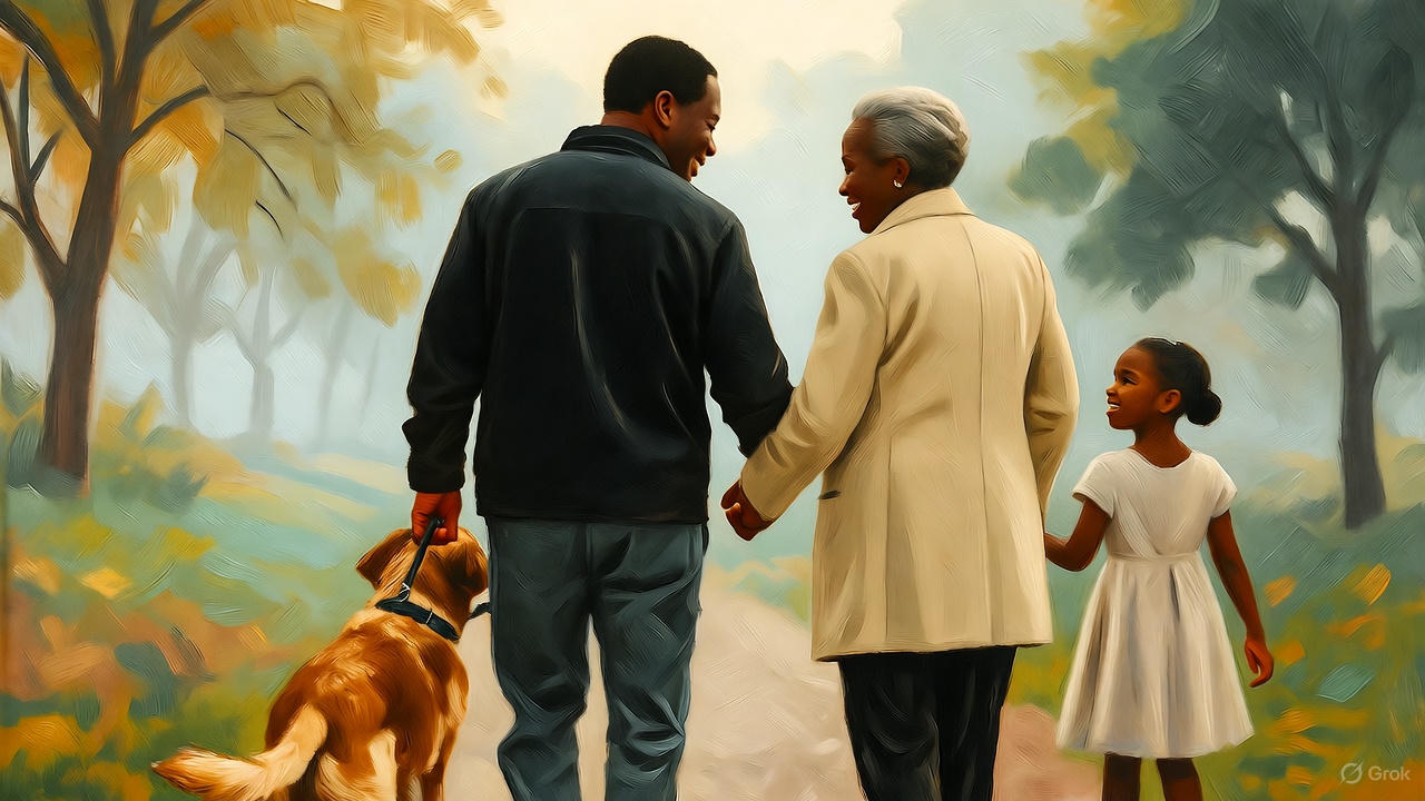 黒人シニア夫婦と孫娘と愛犬