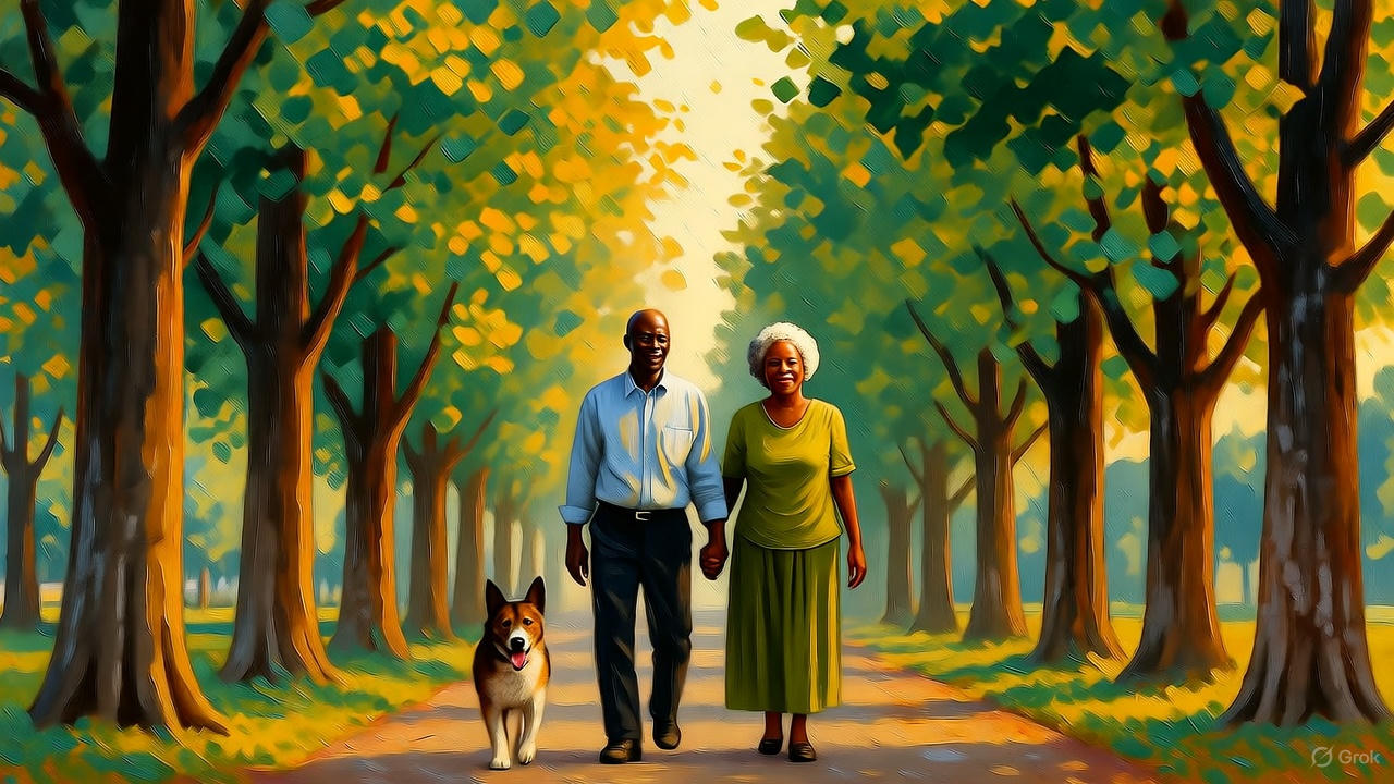 黒人シニア夫婦と愛犬