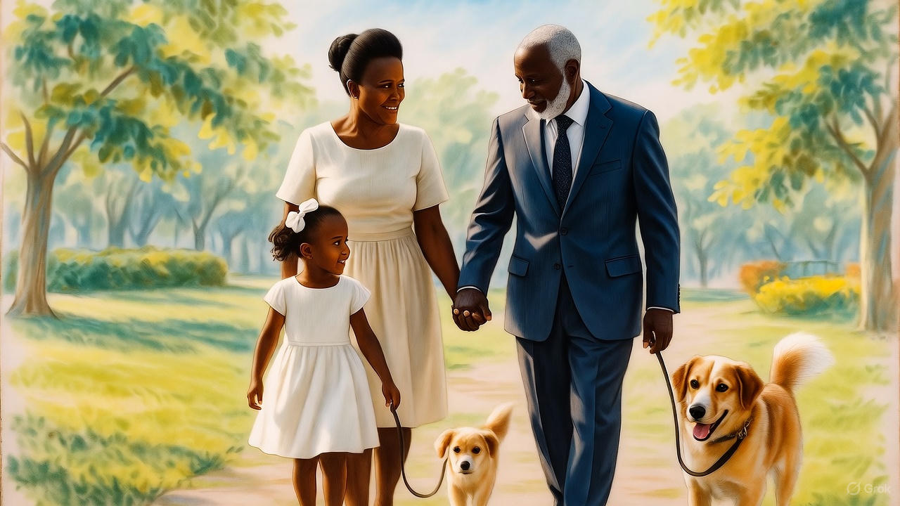 黒人シニア夫婦と孫娘と愛犬