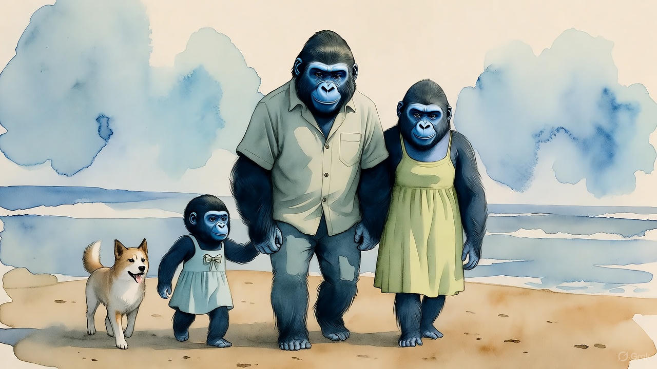 ゴリラ親子、散歩