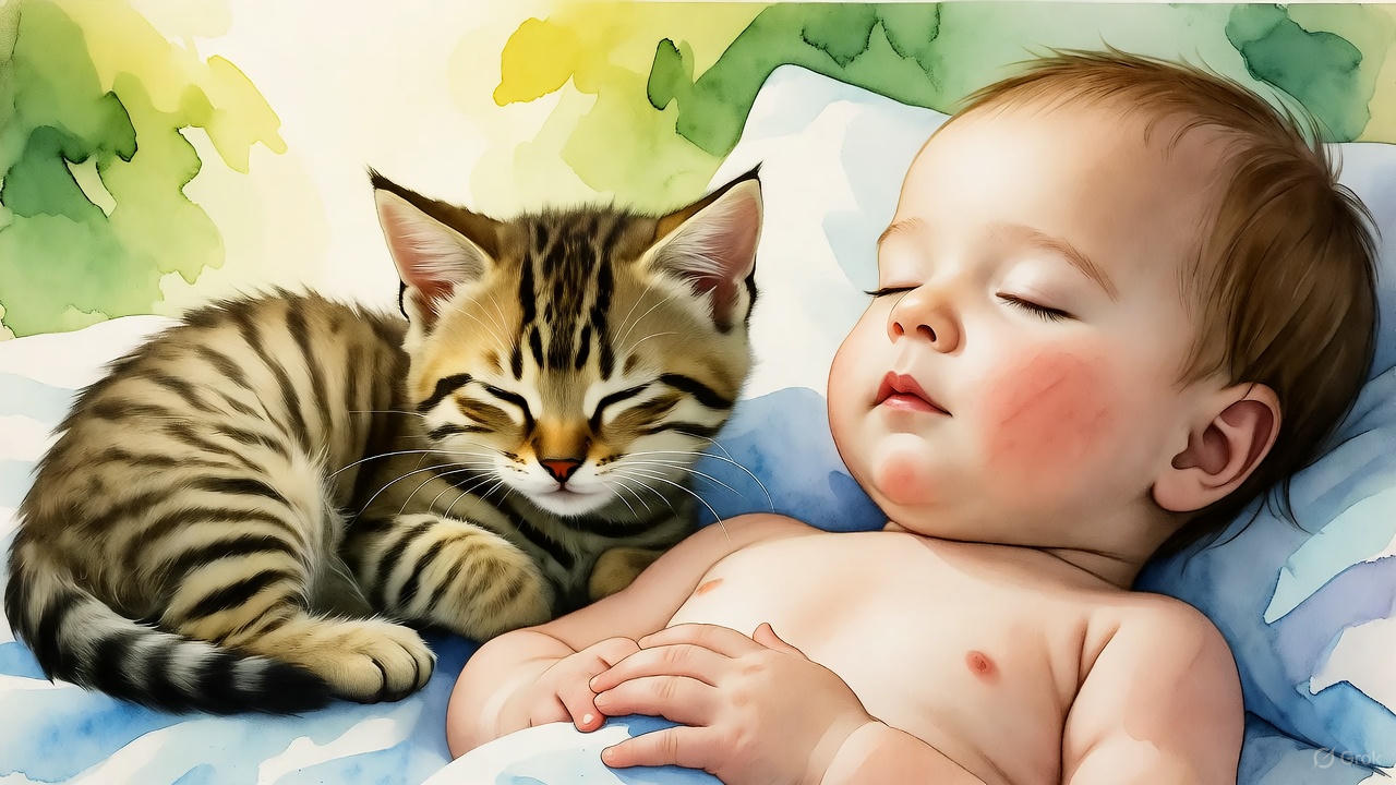 赤ちゃんと子猫