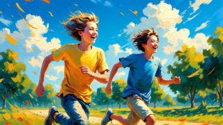 草原をかける青少年達