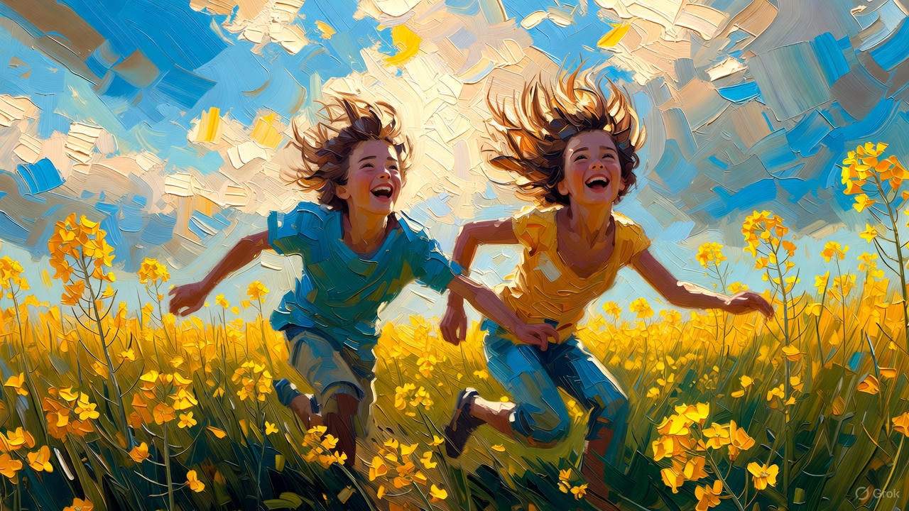 草原をかける青少年達