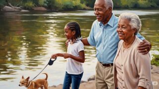 黒人シニア夫婦と孫娘と愛犬