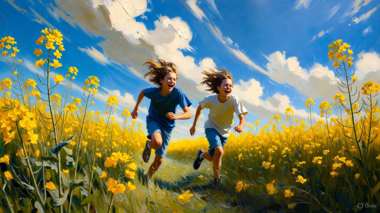 草原をかける青少年