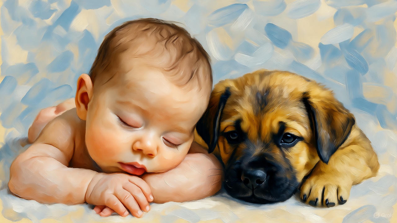 赤ちゃんと子犬