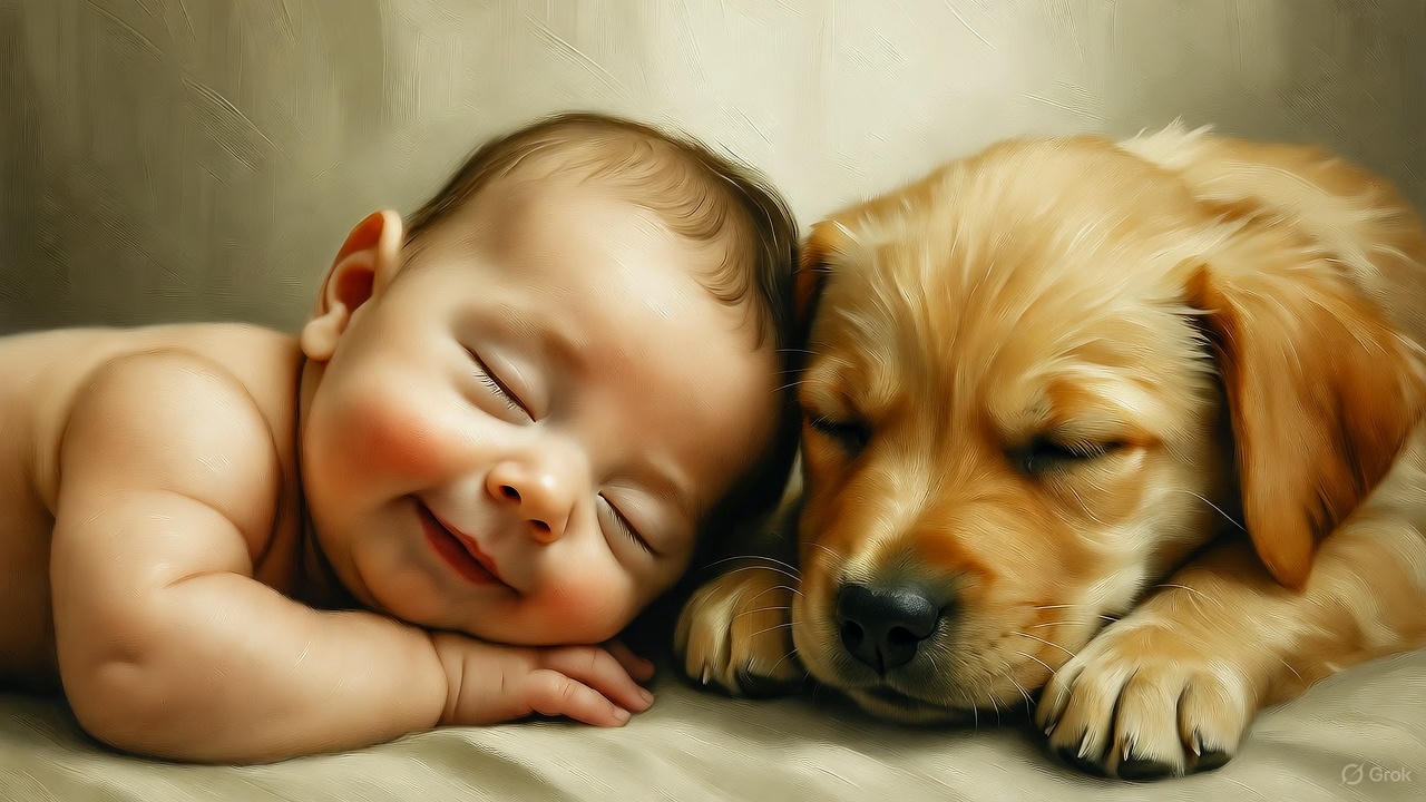 赤ちゃんと子犬