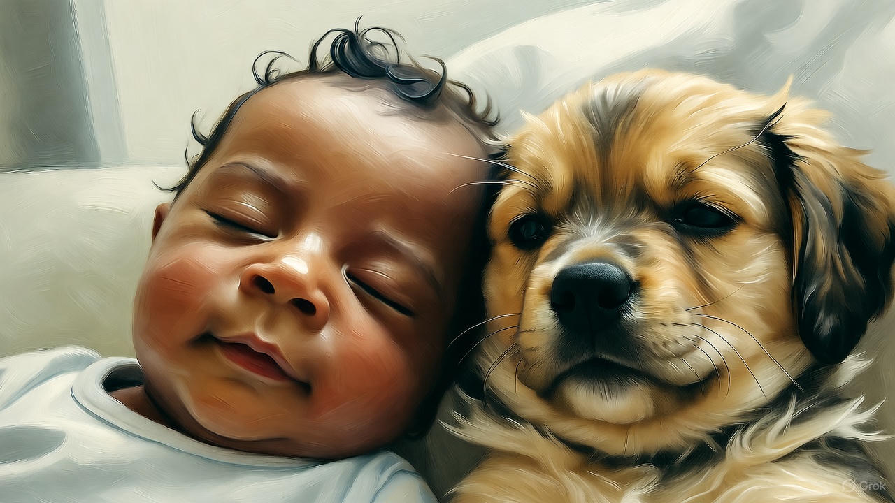 赤ちゃんと子犬