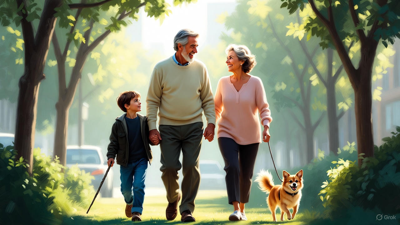 シニア夫婦と孫と愛犬