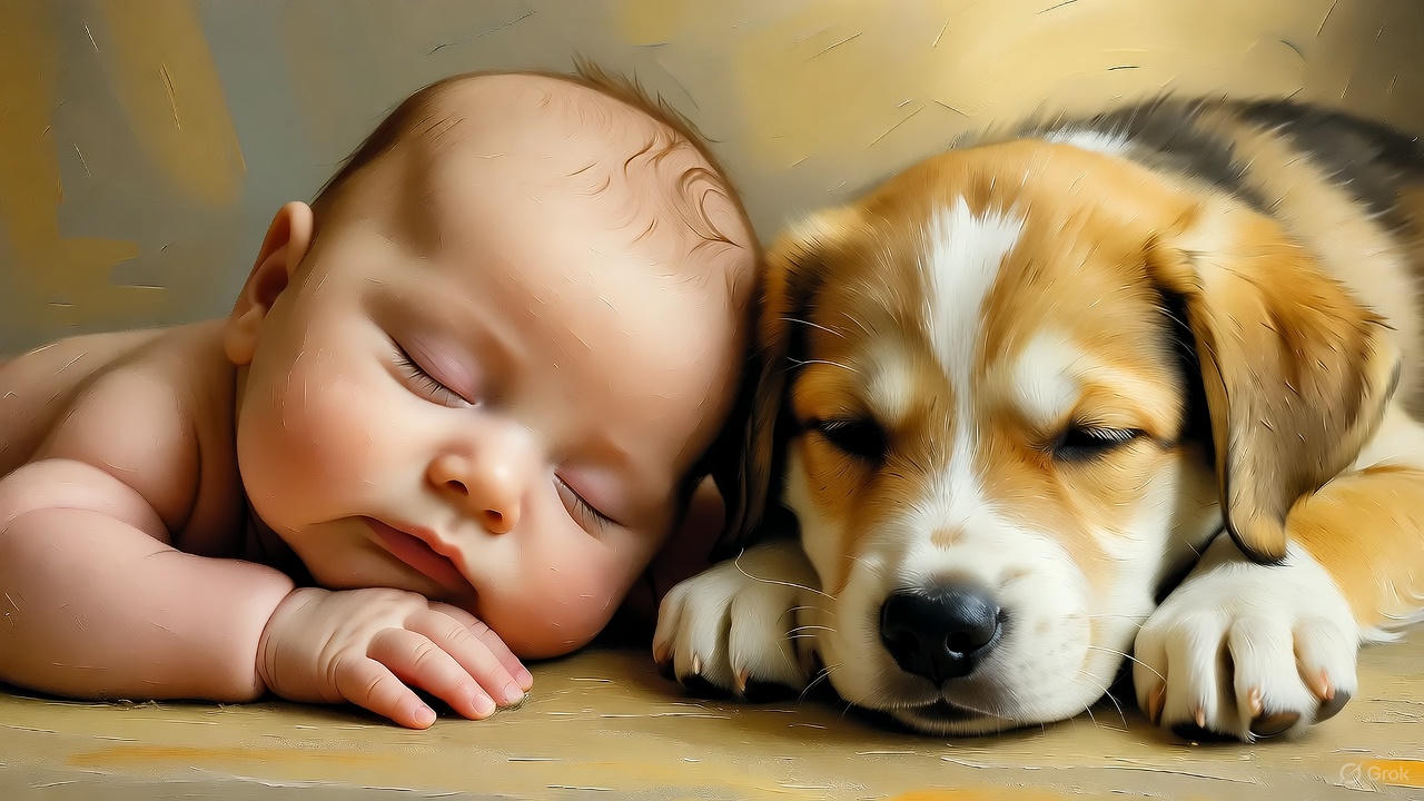 赤ちゃんと子犬