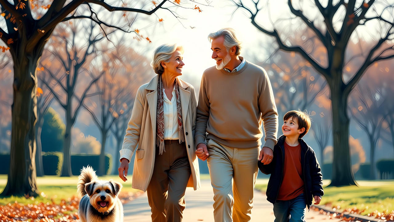 シニア夫婦と孫と愛犬