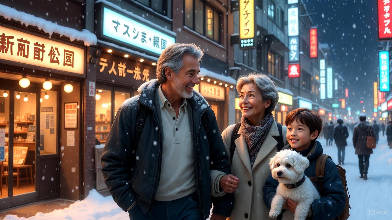 シニア夫婦と孫と愛犬