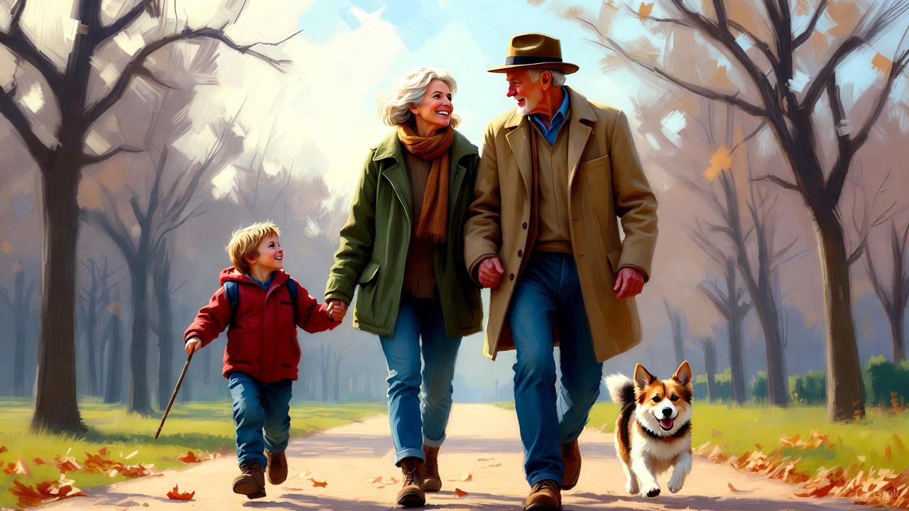 シニア夫婦と孫と愛犬