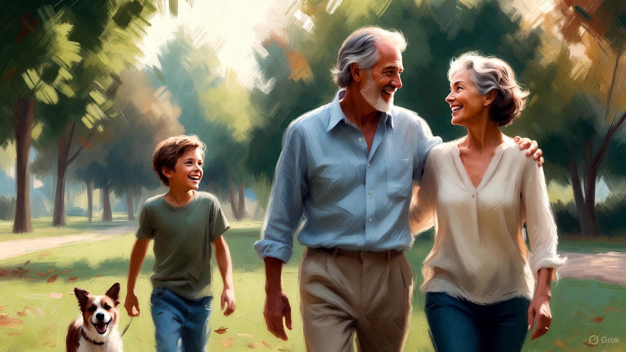 シニア夫婦と孫と愛犬