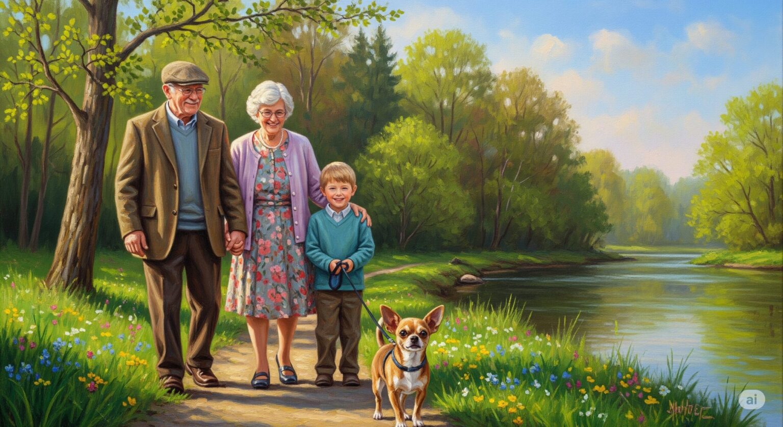 シニア夫婦と孫と愛犬