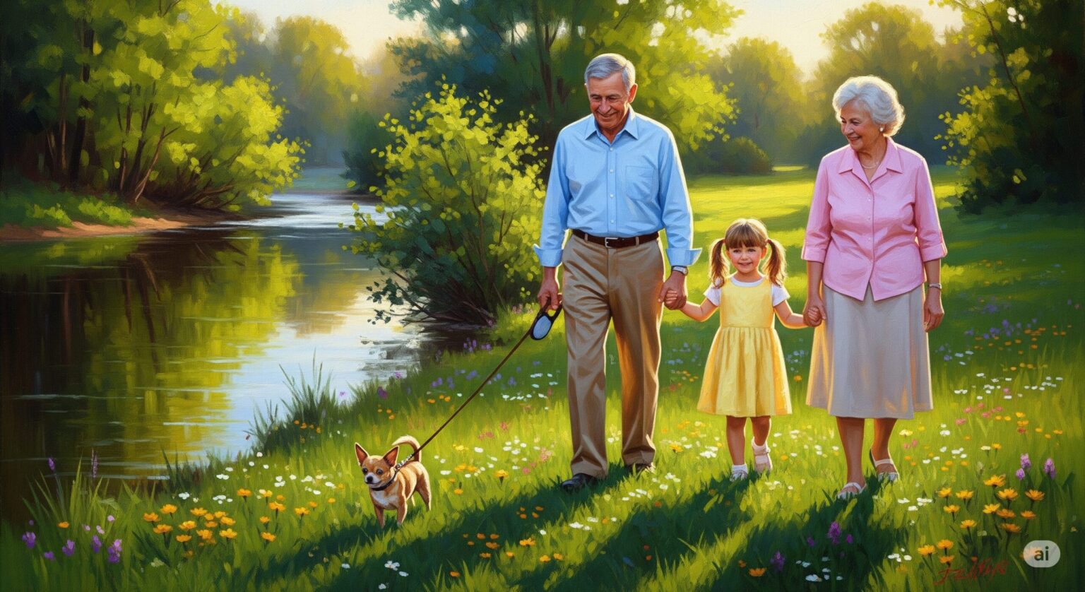 シニア夫婦と孫と愛犬