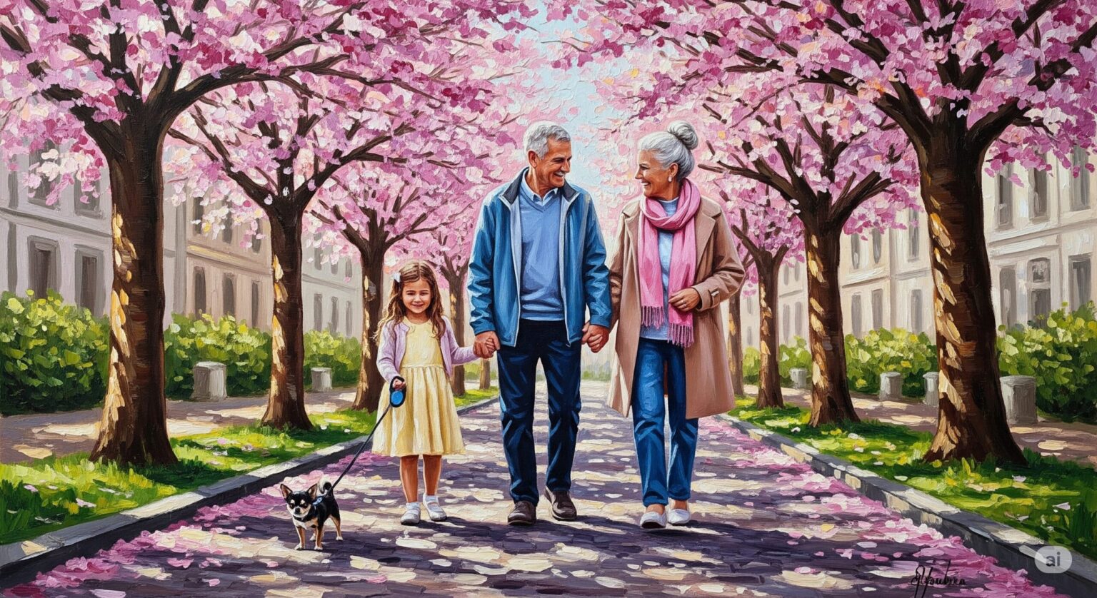 シニア夫婦と孫と愛犬