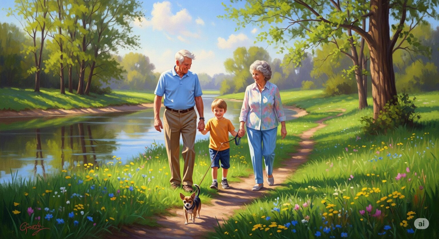 シニア夫婦と孫と愛犬