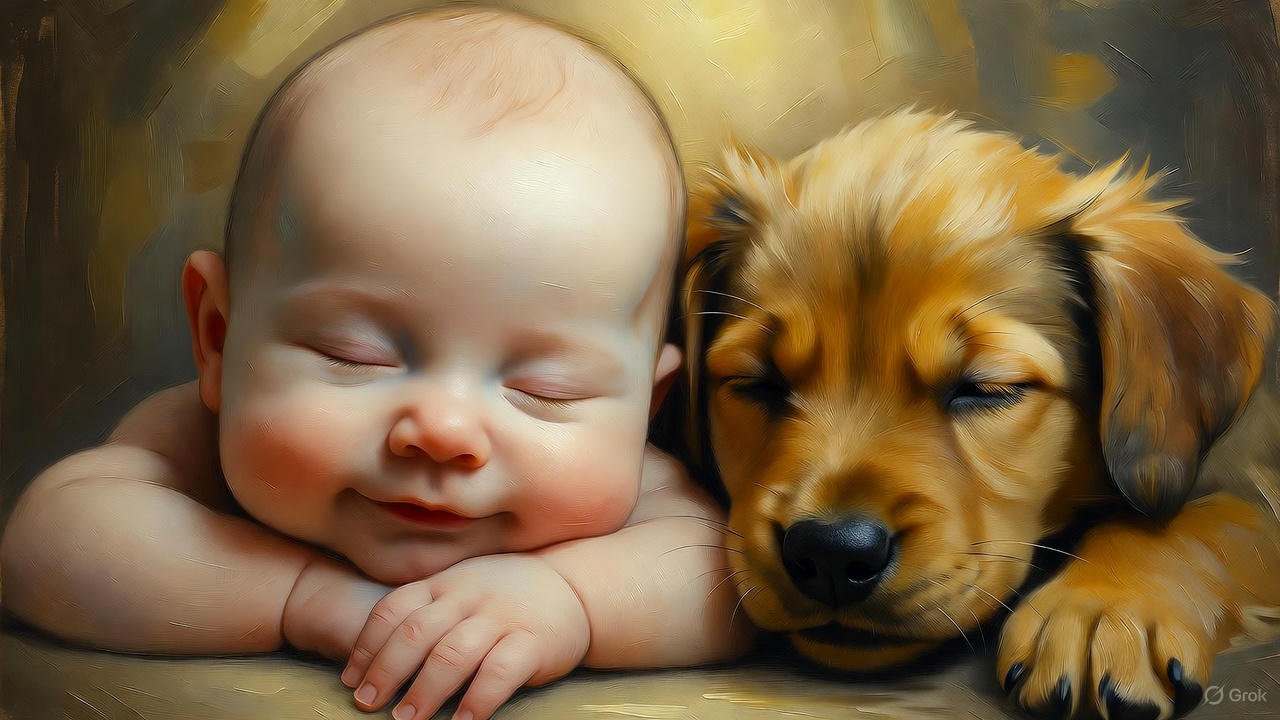 赤ちゃんと子犬