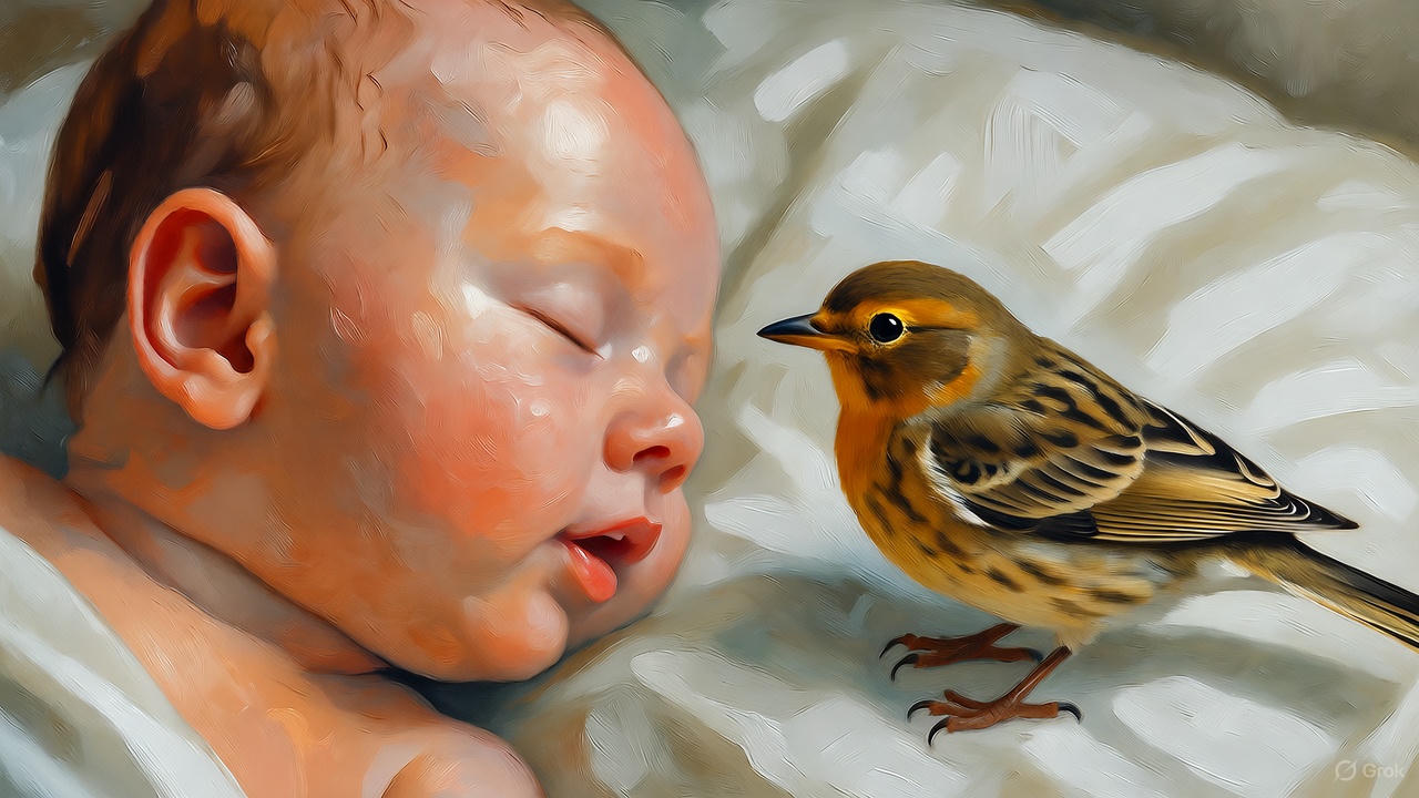 赤ちゃんと小鳥