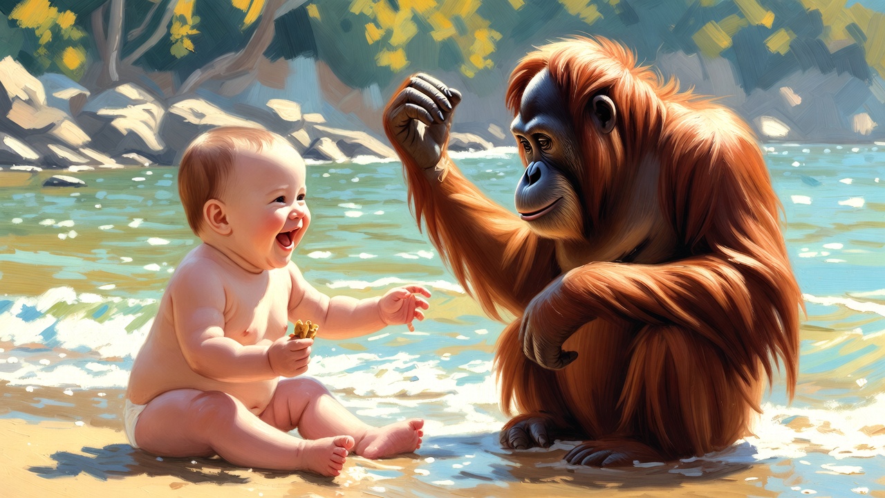 赤ちゃんとオランウータン