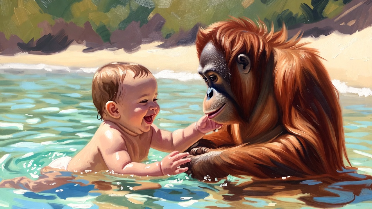赤ちゃんとオランウータン