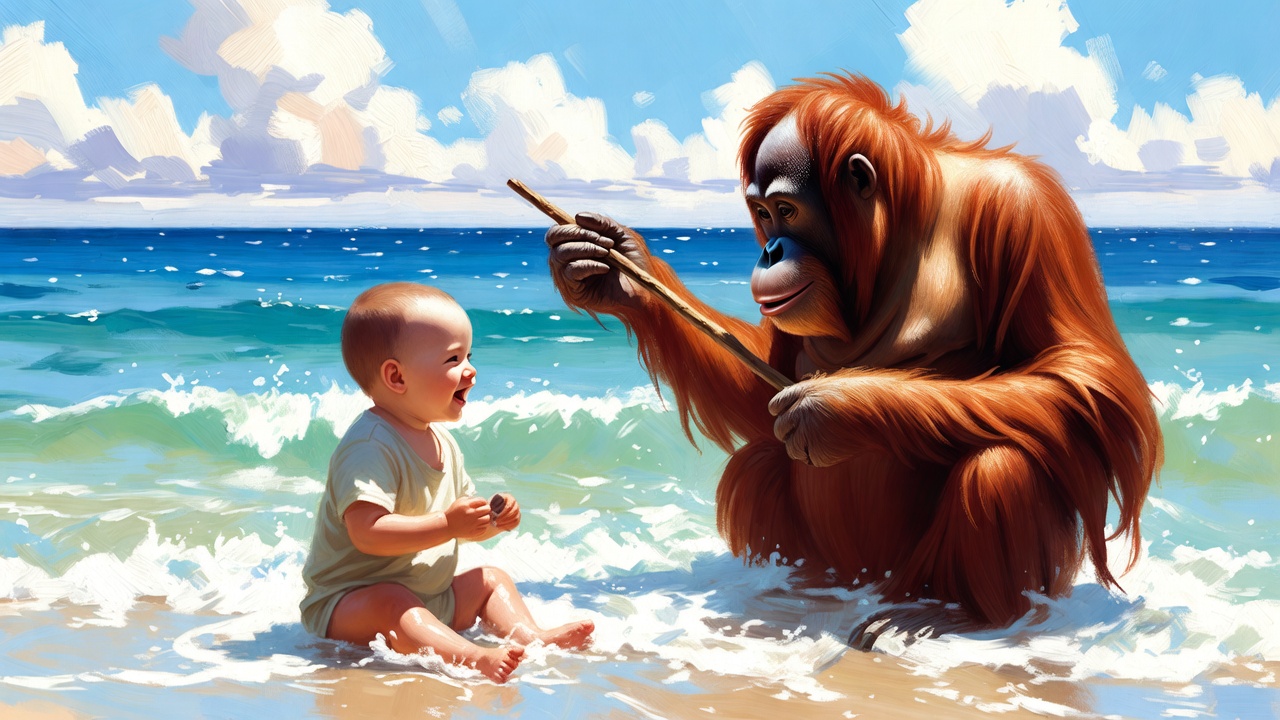 赤ちゃんとオランウータン