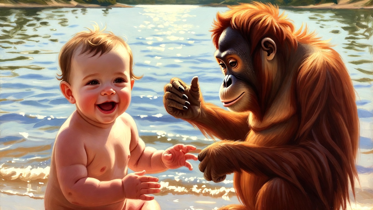 赤ちゃんとオランウータン