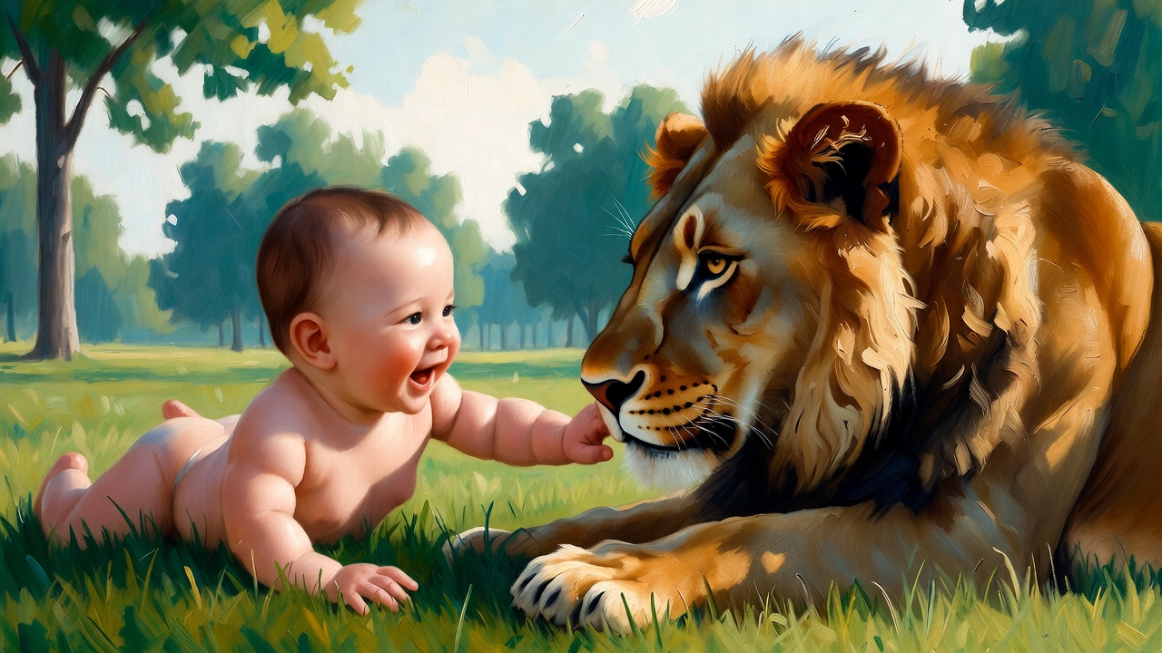 赤ちゃんとライオン