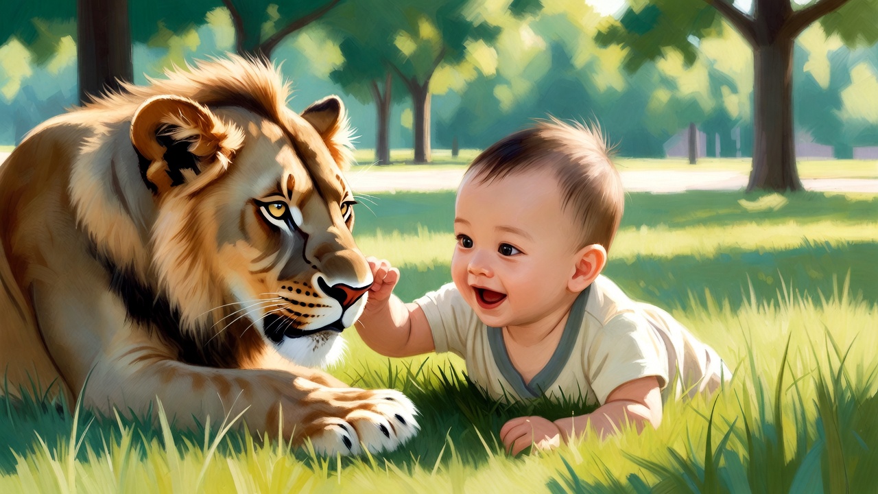 赤ちゃんとライオン