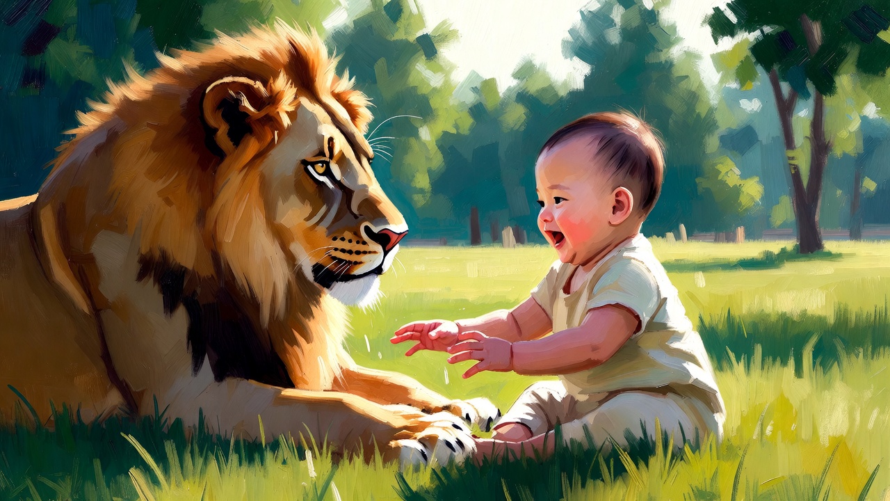 赤ちゃんとライオン