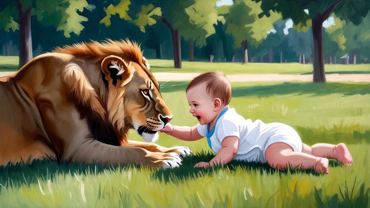 赤ちゃんとライオン