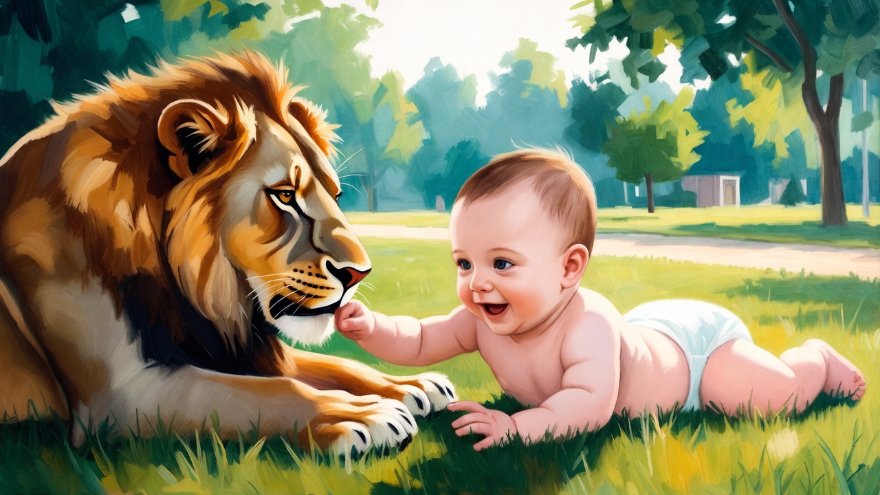 赤ちゃんとライオン