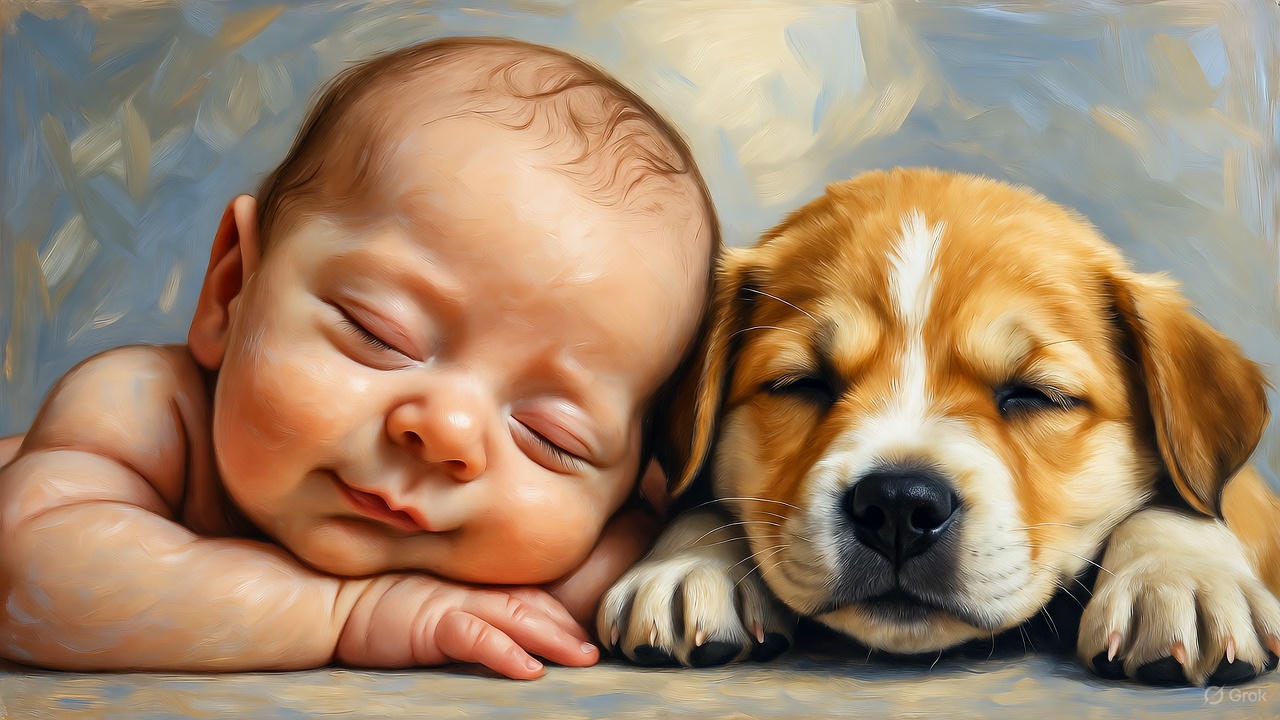 赤ちゃんと子犬