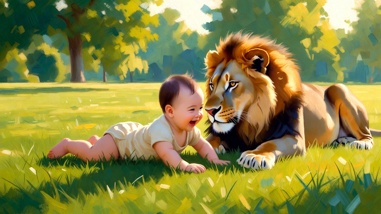 赤ちゃんとライオン